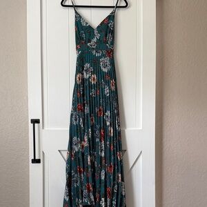 Jessica Simpson Teal and Red pleated Floral Maxi Dress